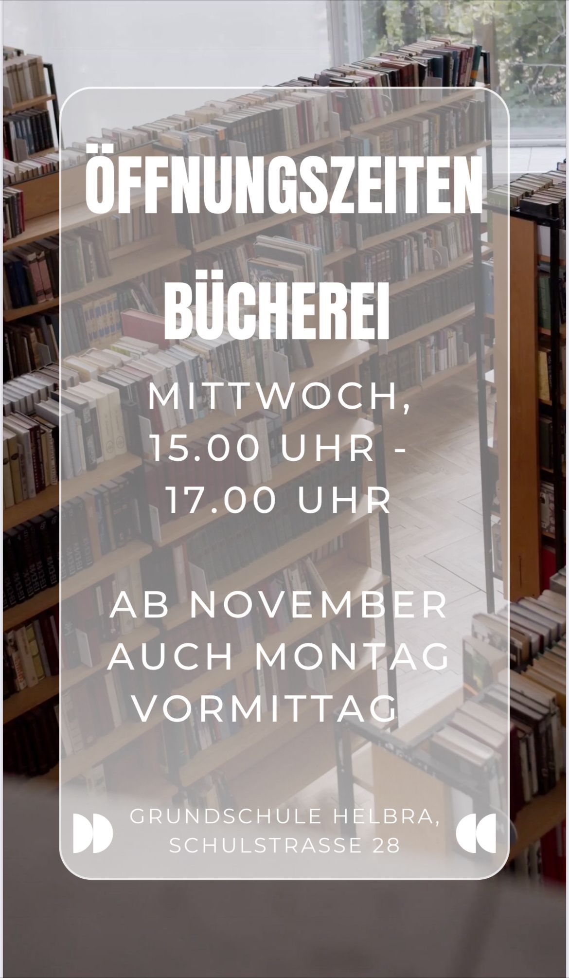 Öffnungszeiten Bücherei